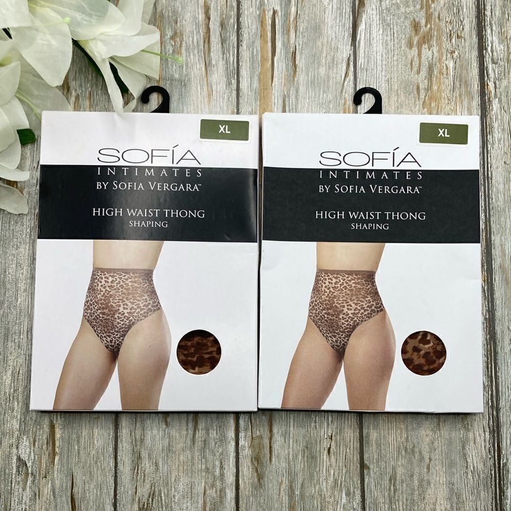 Sofia Vergara Women's High Waist Power Mesh Shaping Thong Underwear 2-Pack XL